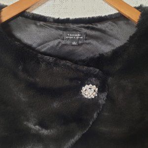 Tahari Black Faux Fur Shawl